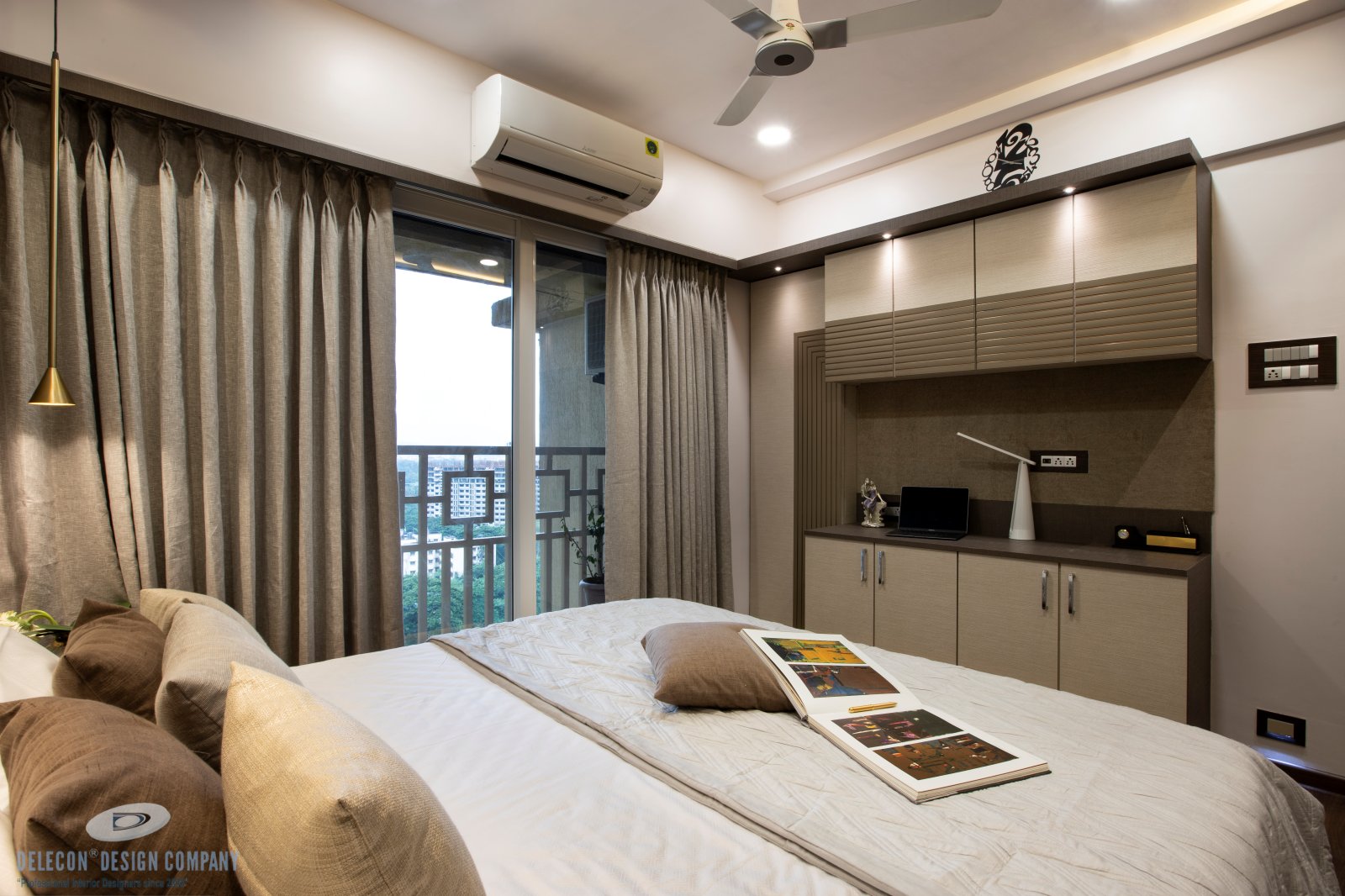 Master bedroom wall and bed-back detailing in Panvel apartment