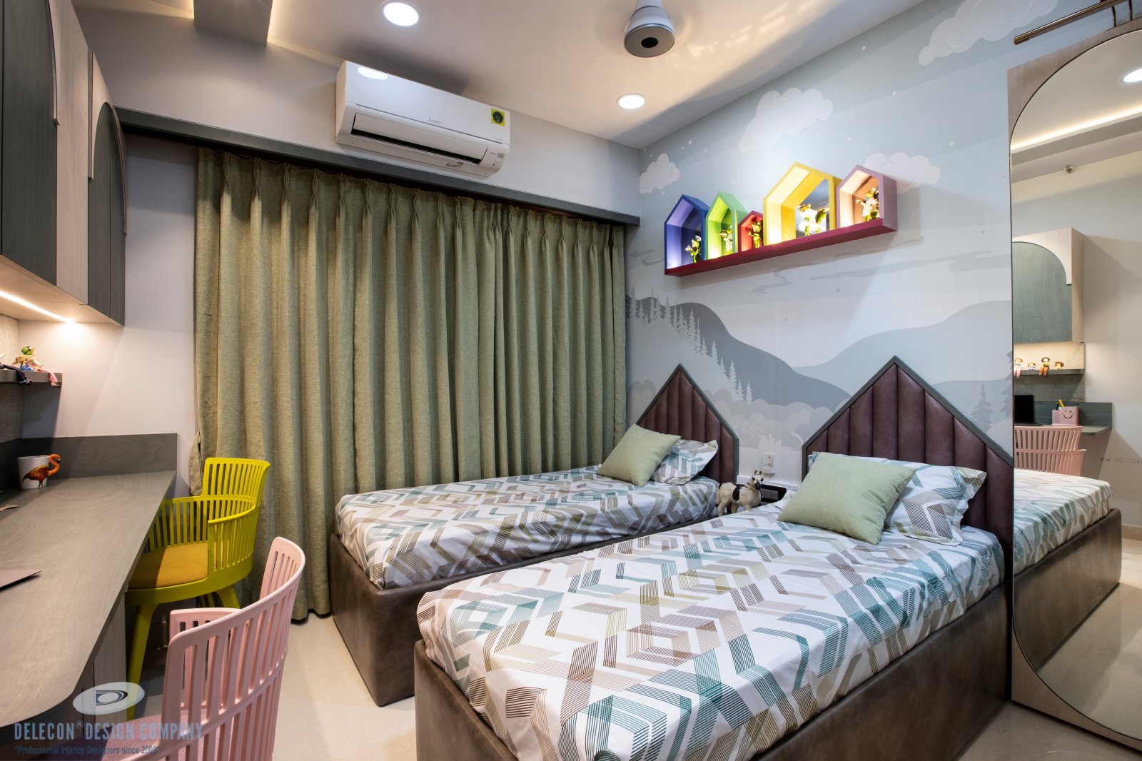 Twin bed kids room design in Panvel