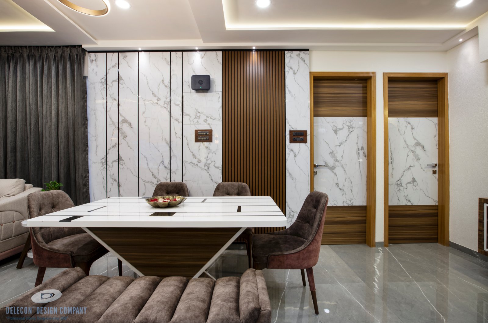 Dining space with Corian top table at Bhagwati Greens