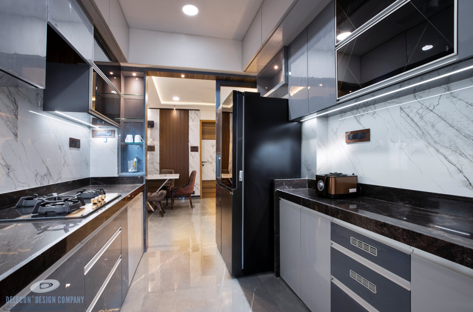 Modular kitchen design with planned storage