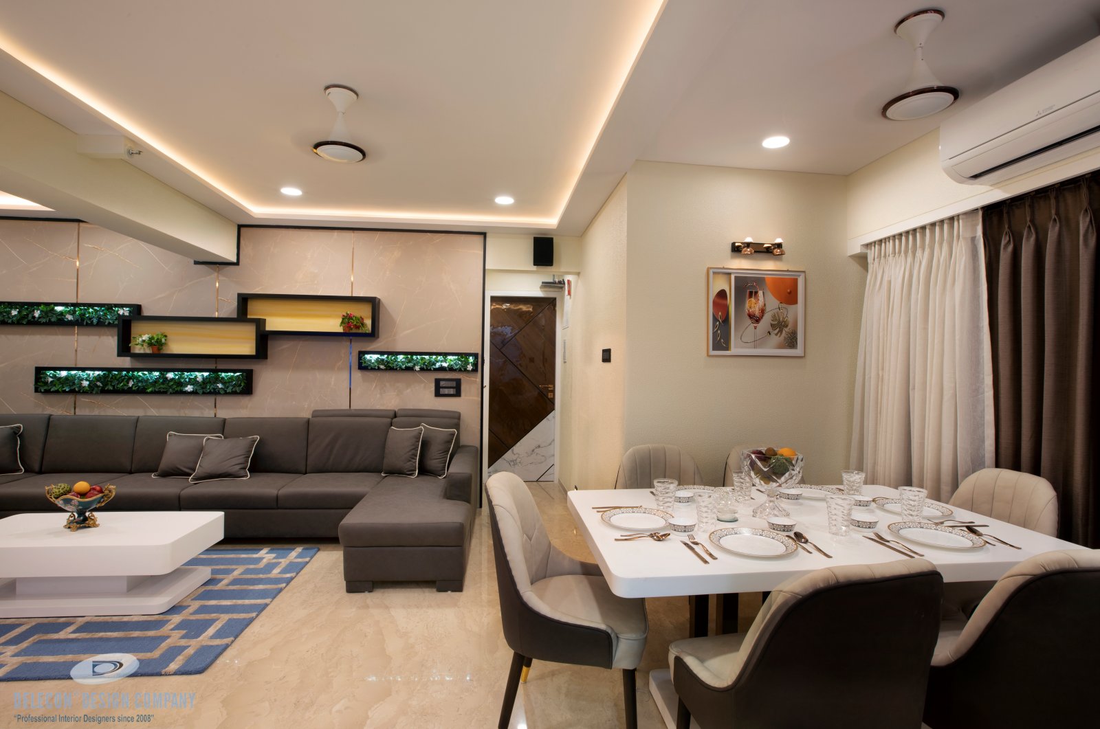 Luxury living room design with accent lighting