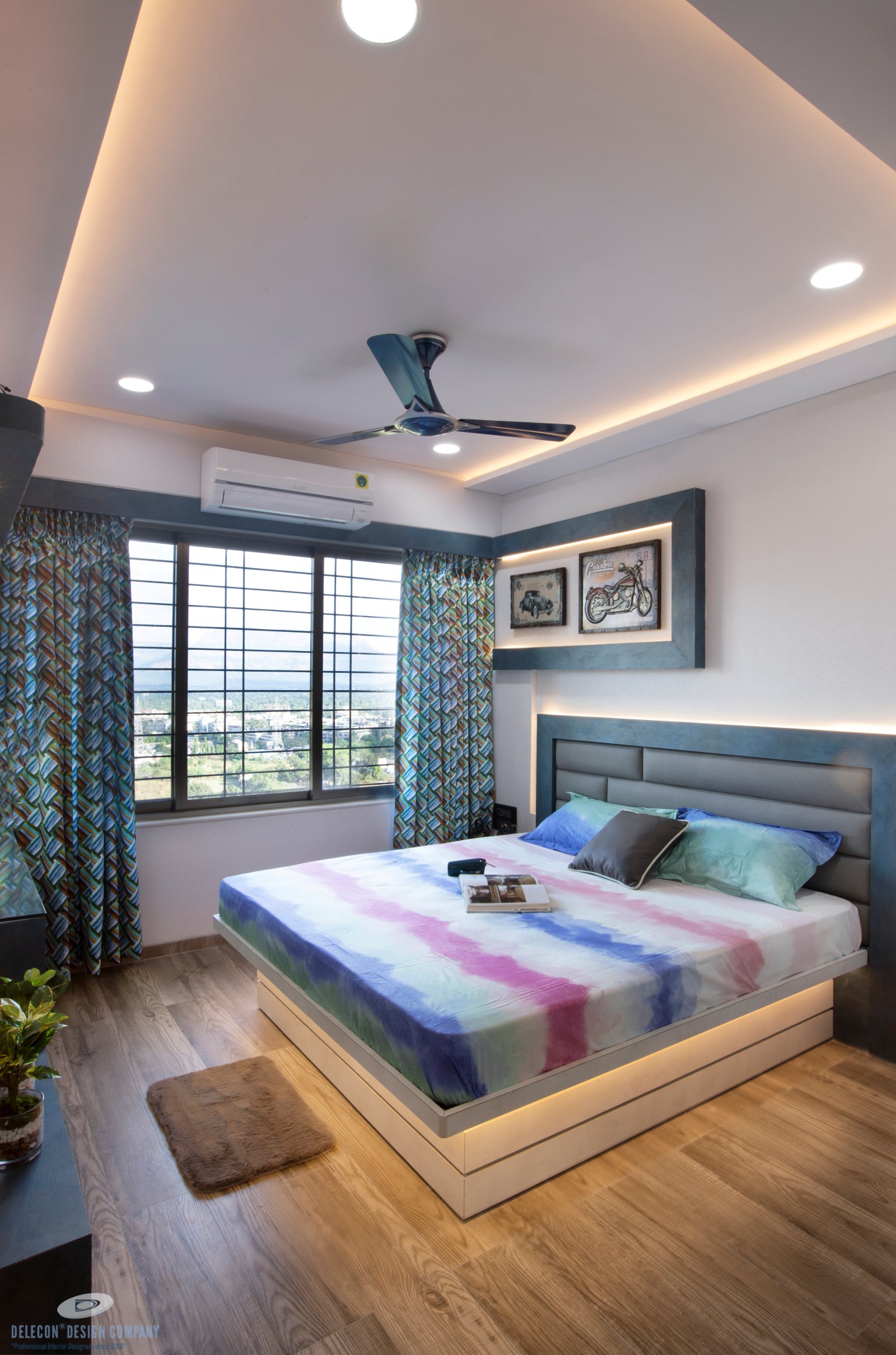 Twin bed kids room design with soft colours in Panvel home