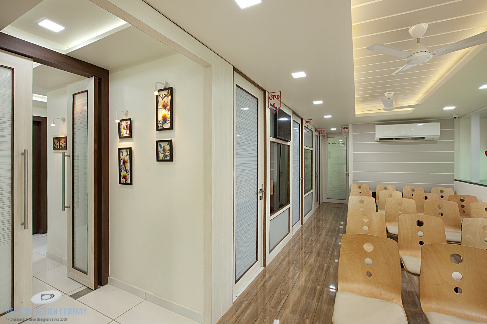 Reception design with signage and information desk