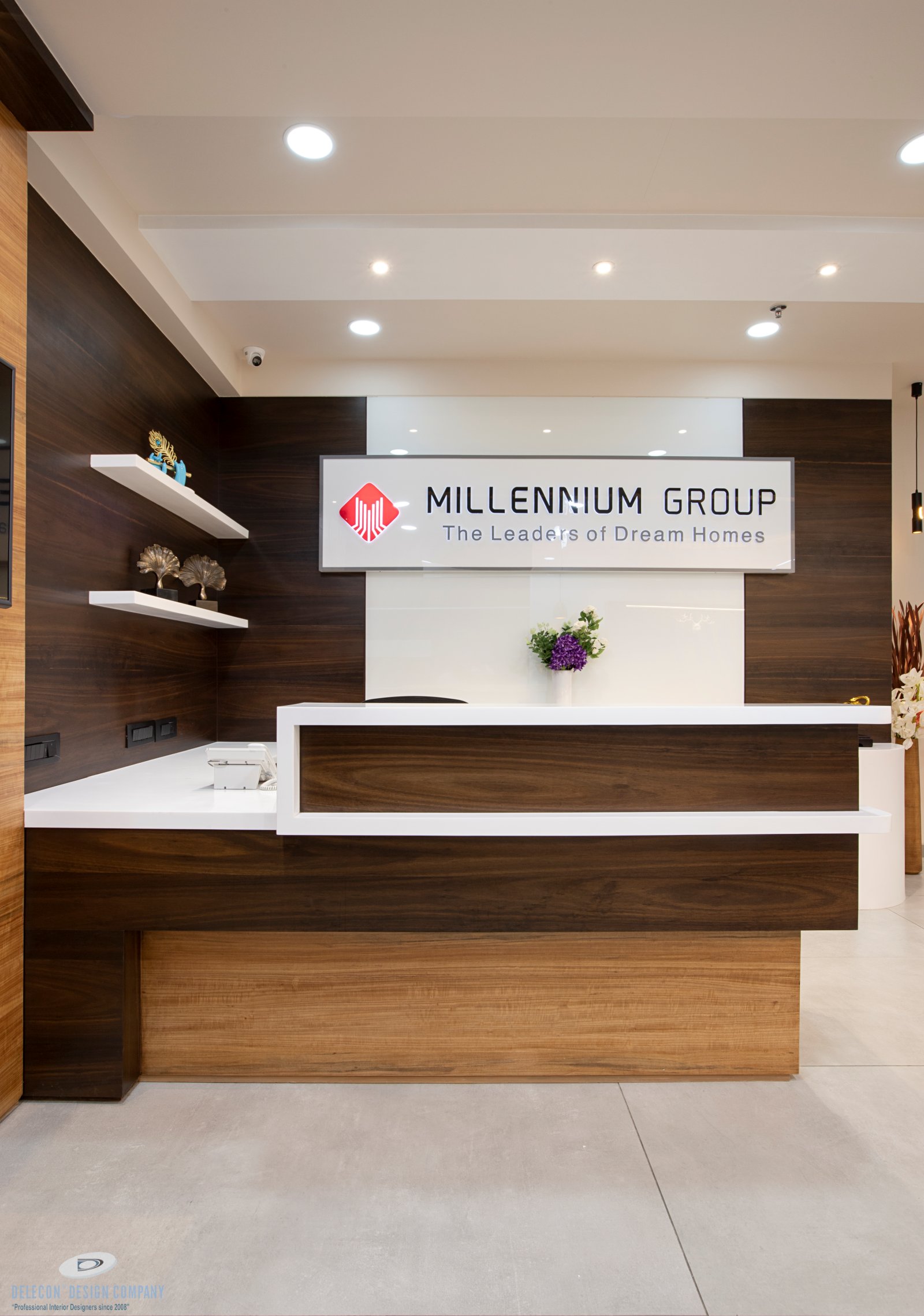 Reception lobby backdrop design for Millennium Group