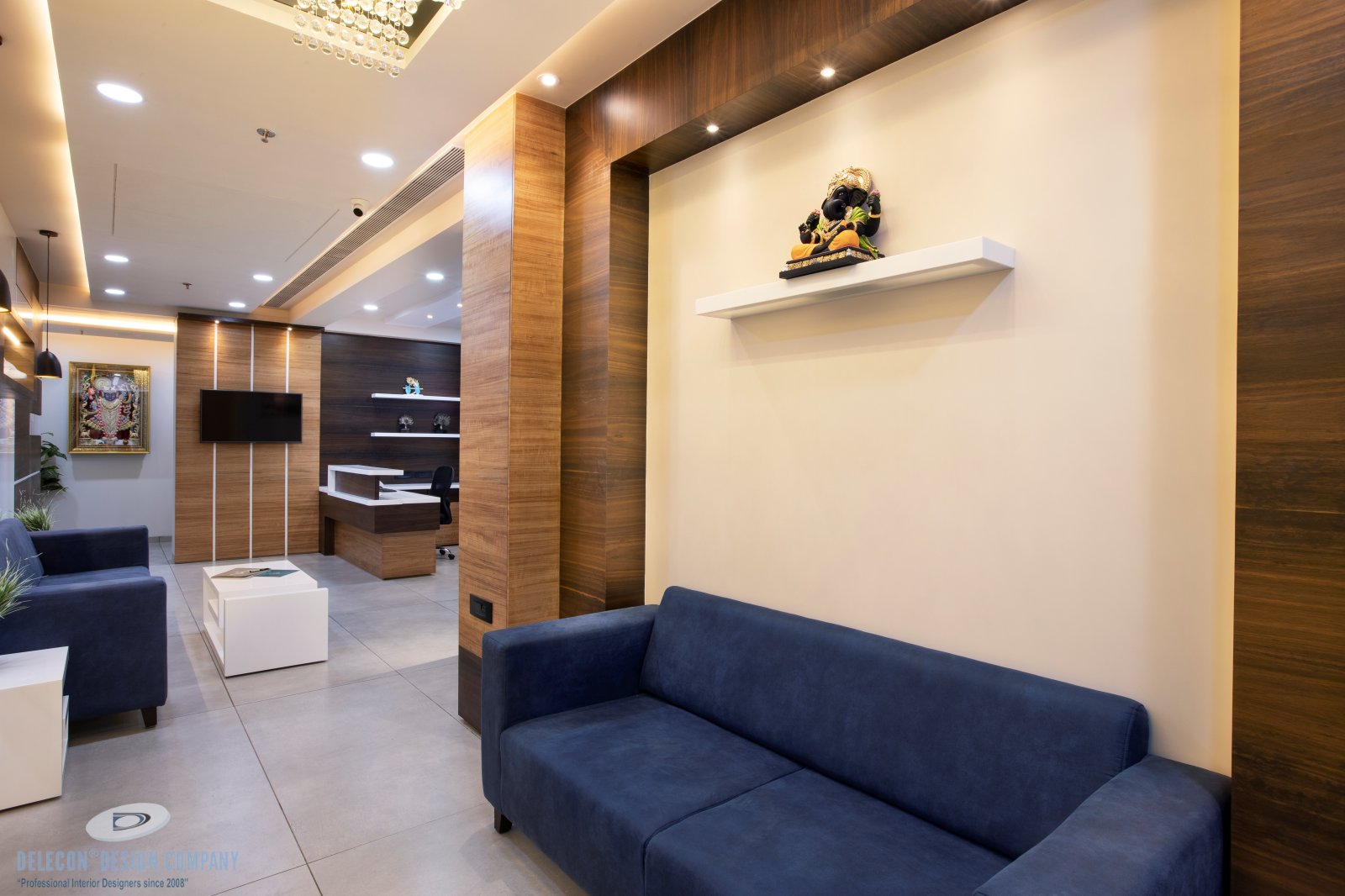 Waiting lounge view 2 with sofa seating in Millennium Group office