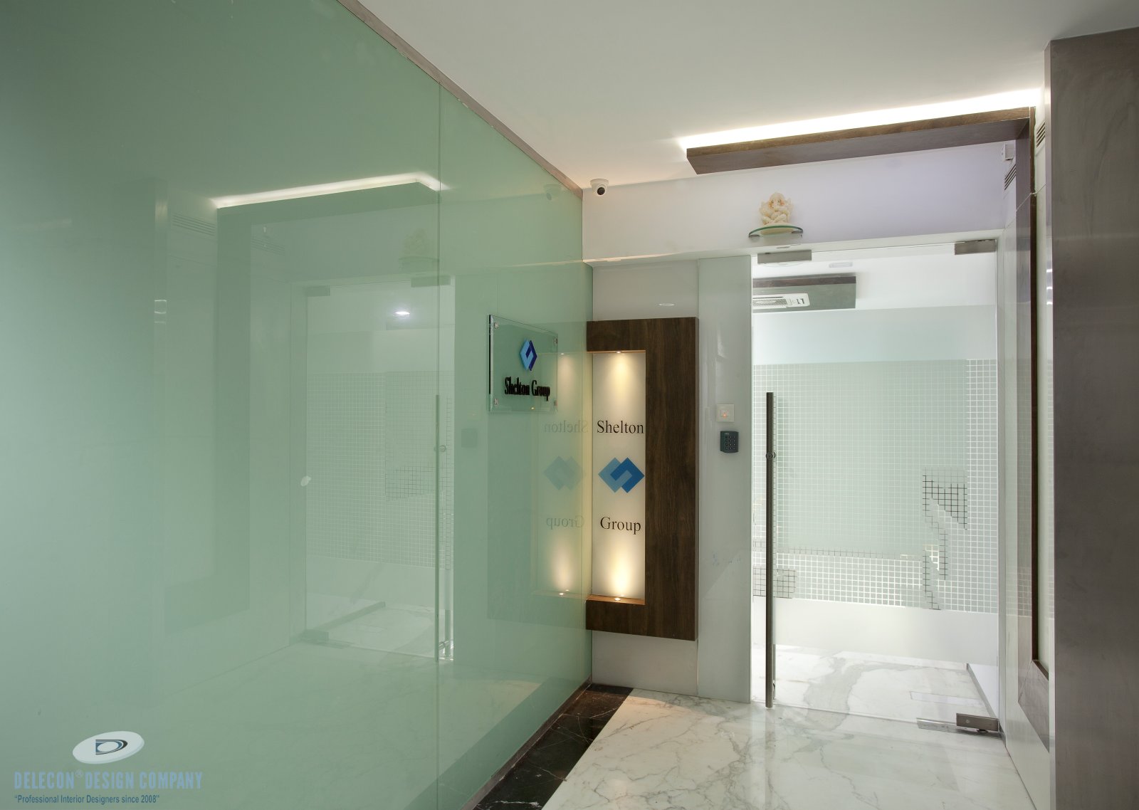 Entrance office interior design for Shelton Group head office in Nariman Point Mumbai