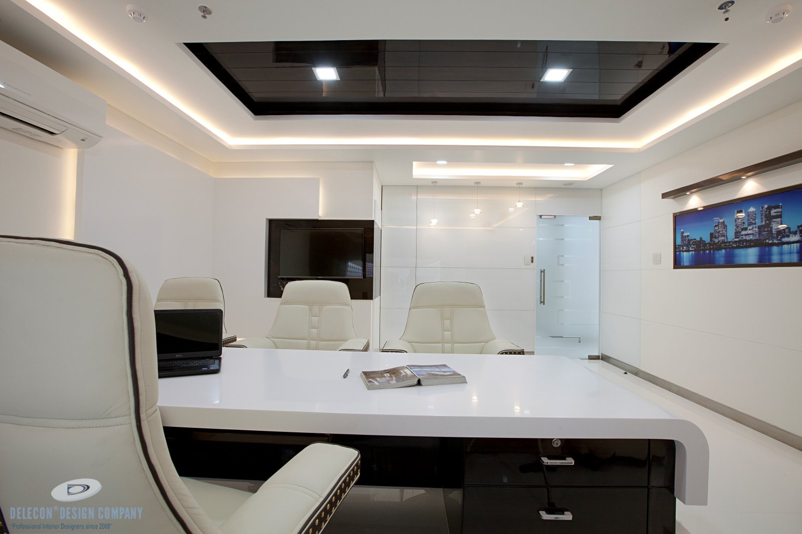 Detail of director desk and chair arrangement